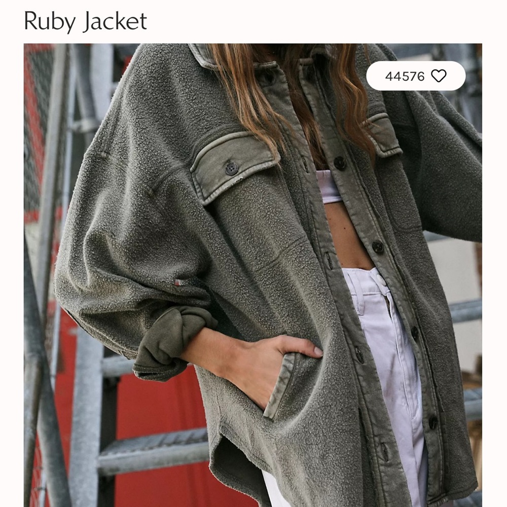 Free People Olive Teddy Button-Front Jacket